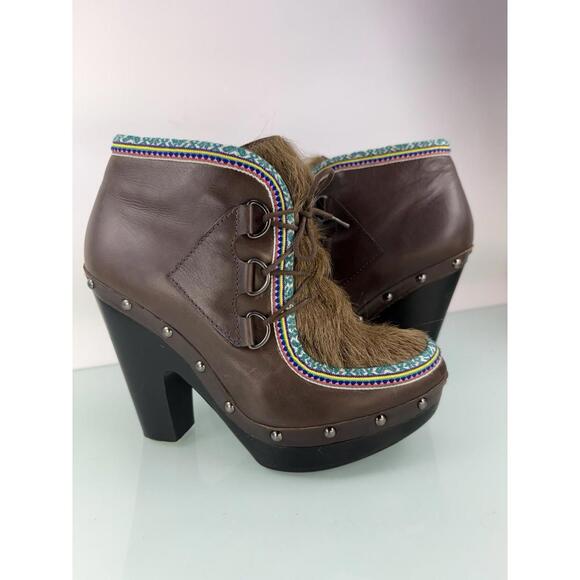 Sigerson Morrison Shoes - Sigerson Morrison Eskimo Brown Leather Fur Platform Heels Size 7 Boho Luxe Indie